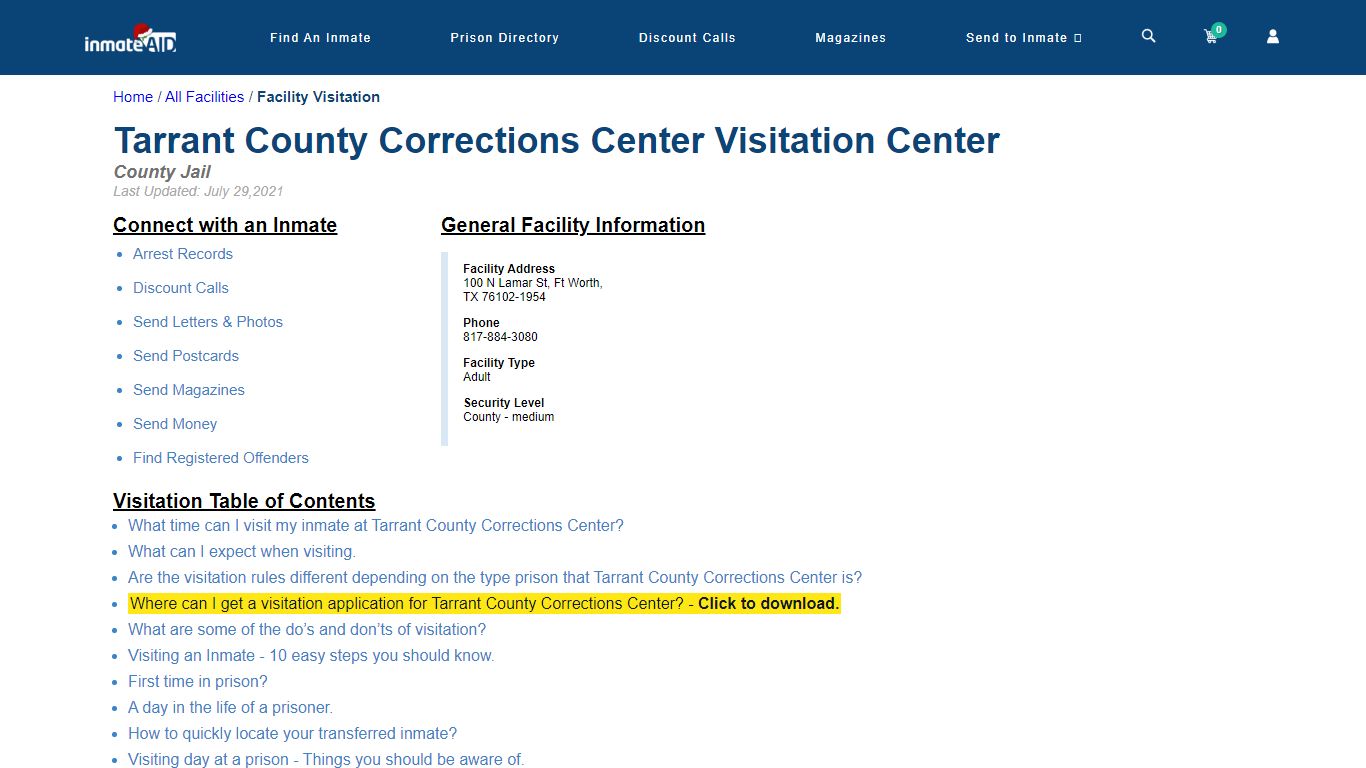 Tarrant County Corrections Center Visitation Center