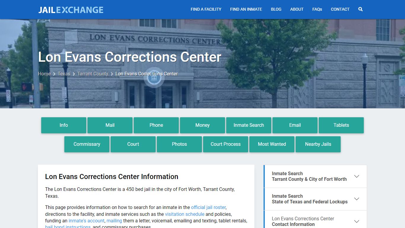 Lon Evans Corrections Center, TX Inmate Search, Information - Jail Exchange